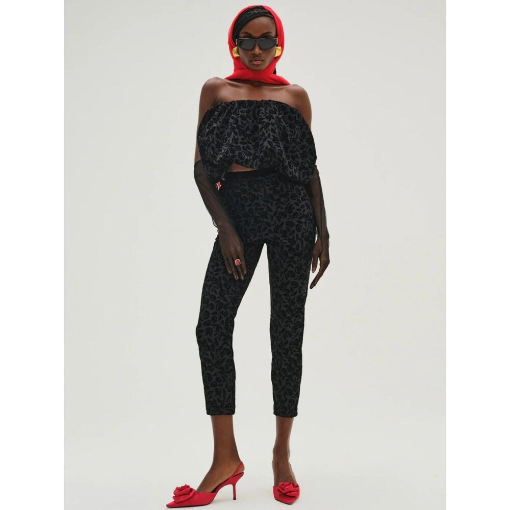 For Love and lemons black velvet burnout bubble top S party holiday strapless